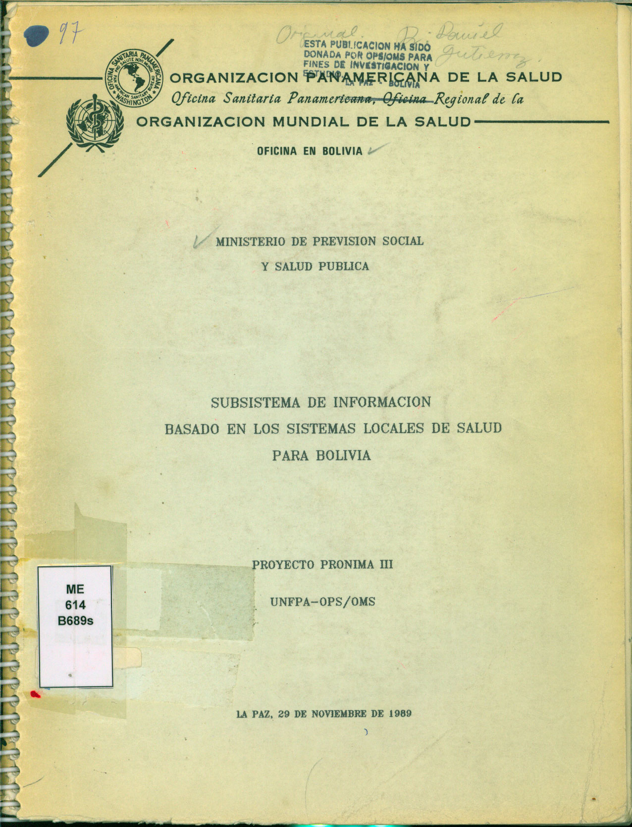 Subsistema de Información Basado en los Sistemas Locales de Salud para Bolivia