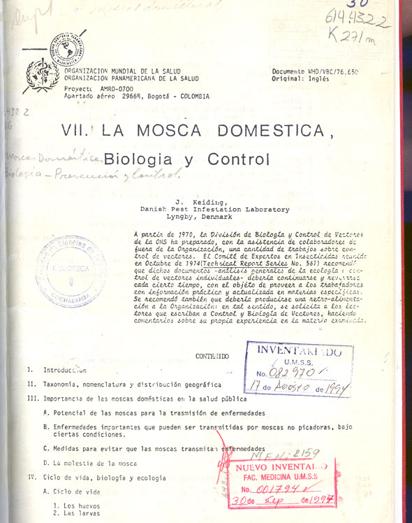 VII La Mosca Domestica Biológica y Control
      <i>es</i>
