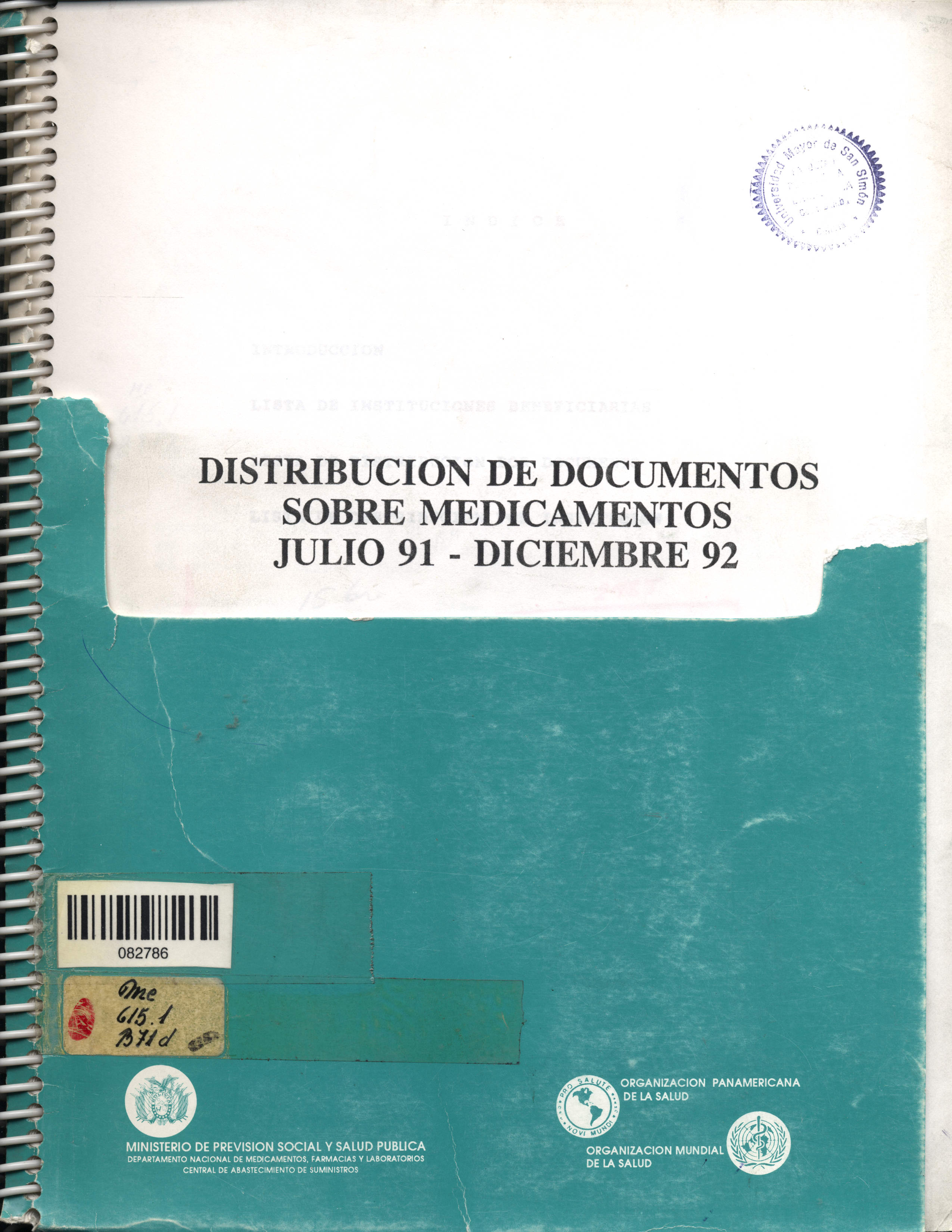 Distribucion de Documentos Sobre Medicamentos Julio-Diciembre 1992
