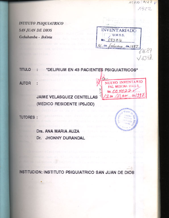 Delirium en 43 pacientes psiquiatricos