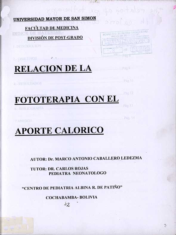 Relacion de la Fototerapia con el Aporte Calorico