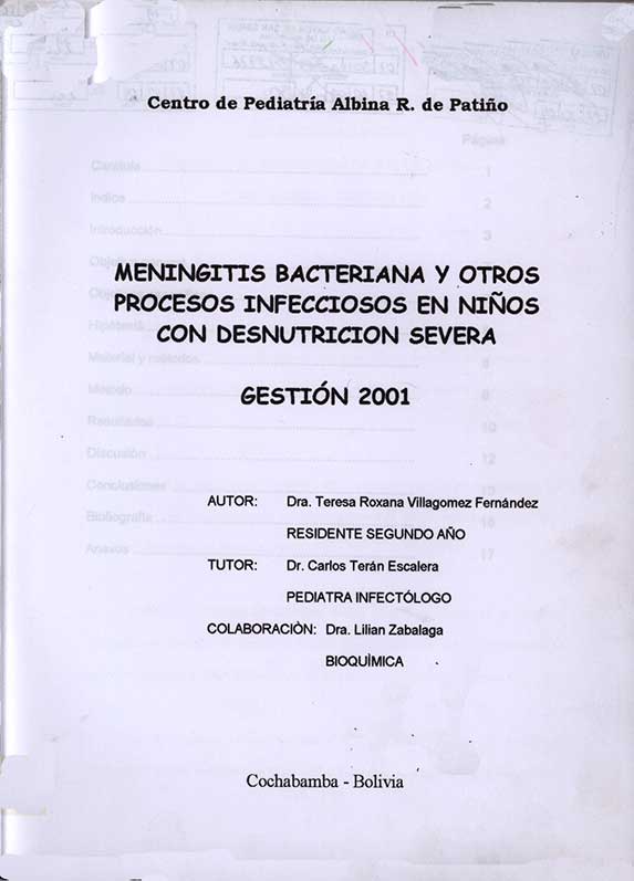 Meningitis bacteriana y otros procesos infecciosos en niños con desnutrición severa