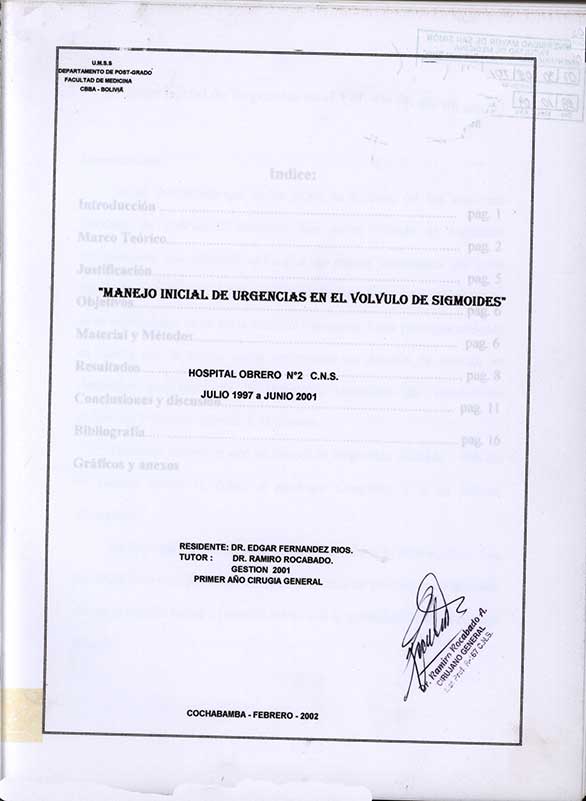 Manejo Inicial de Urgencias en el Vólvulo de Sigmoides