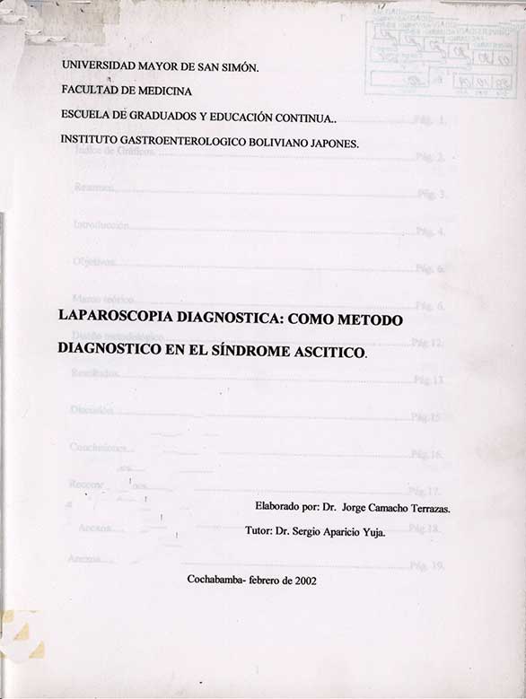 Laparoscopia Diagnostica: Como Metodo Diagnostico en el Síndrome Ascítico