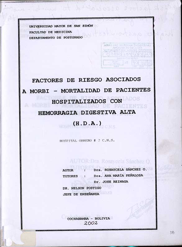 Factores de Riesgo Asociados a Morbi - Mortalidad de Pacientes Hospitalizados con Hemorragia Digestiva Alta (H. D. A)