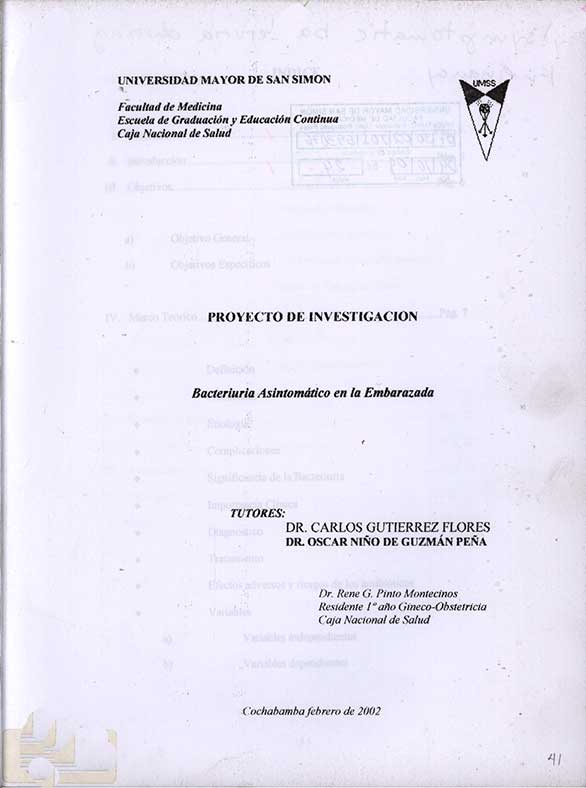 Bacteriuria Asintomatico en la Embarazada