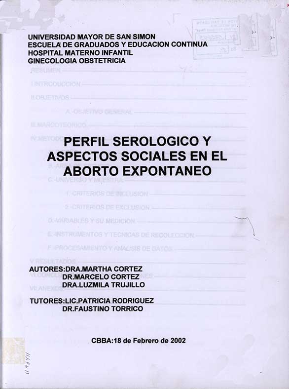 Perfil Serológico y Aspectos Sociales en el Aborto Expontaneo