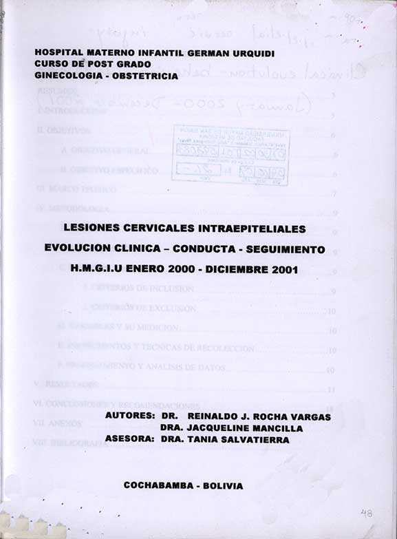 Lesiones Cervicales Intraepiteliales Evolución Clinica - Conducta - Seguimiento H.M.G.I.U. Enero 2000 - Diciembre 2001