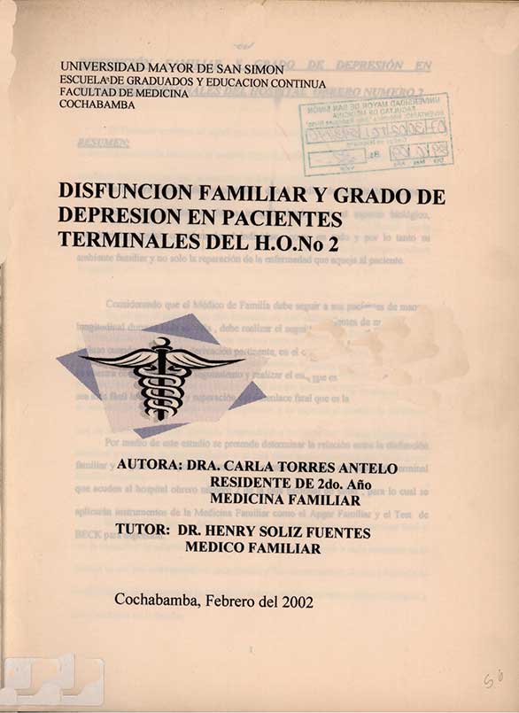 Disfunción Familiar y Grado de Depresión en Pacientes Terminales del H.O. No 2