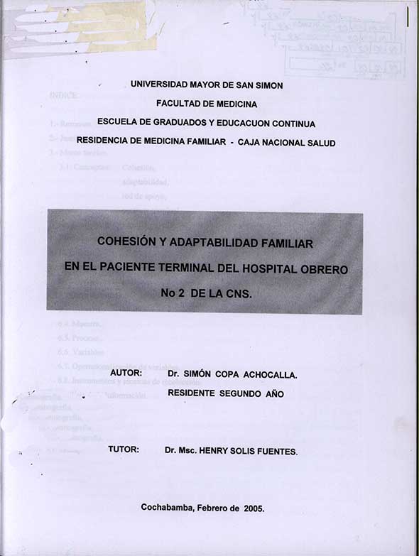 Cohesión y Adaptabilidad Familiar en el Paciente Terminal del Hospital Obrero No 2 de la CNS
