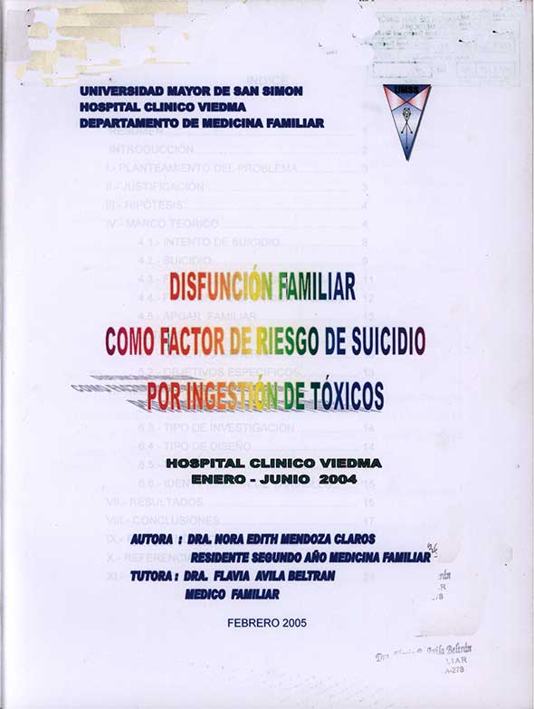 Disfunción familiar como Factor de Riesgo de Suicidio por Ingestión de Tóxicos