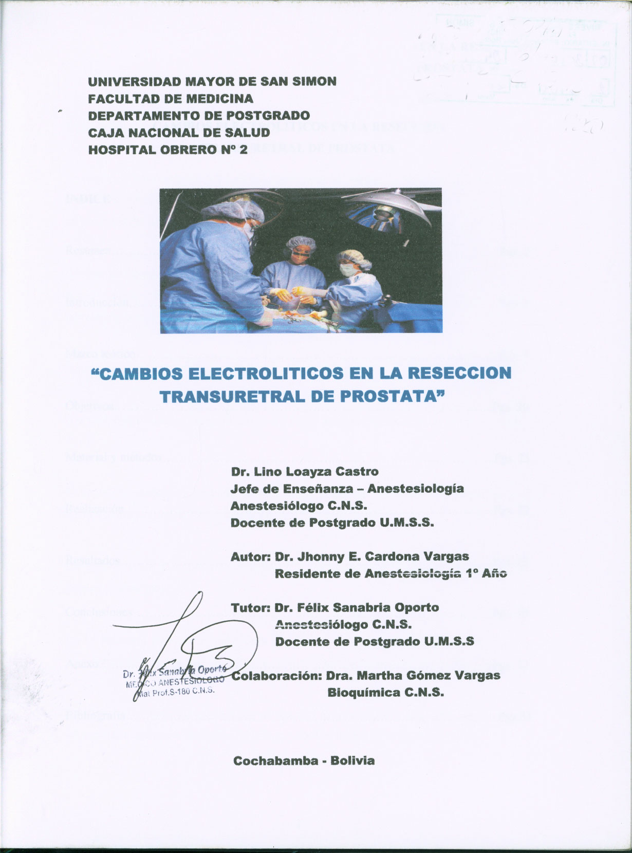 Cambios Electroliticos en la Resección Transuretral de Prostata