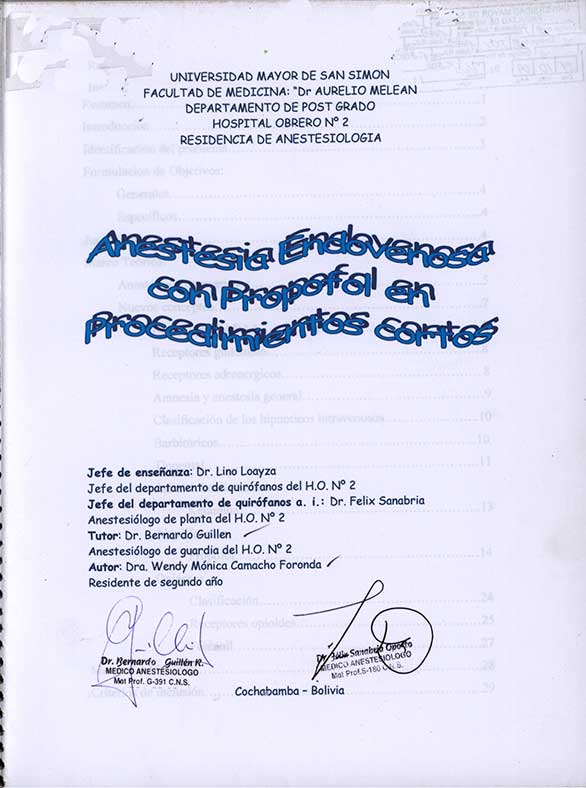 Anestesia Endovenosa con Propofol en Procedimientos cortos