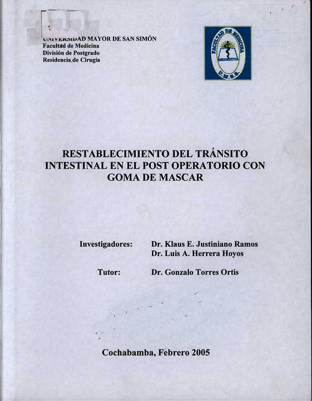 Restablecimiento del Transito Intestinal en el Post Operatorio con Goma de Mascar