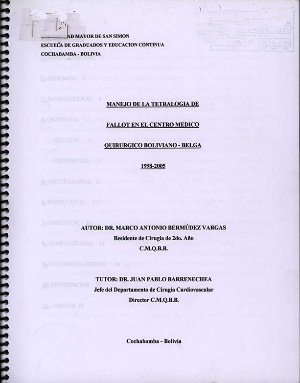 Manejo de la Tetralogía de Fallot en el Centro Medico Quirúrgico Boliviano - Belga 1998-2005