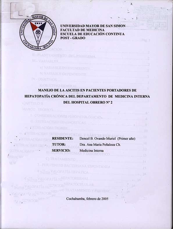 Manejo de la Ascitis en Pacientes Portadores de Hepatopatía Crónica del Departamento de Medicina Interna del Hospital Obrero Nº2