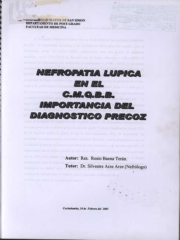 Nefropatia Lupica en el C.M.Q.B.B. Importancia del Diagnostico Precoz