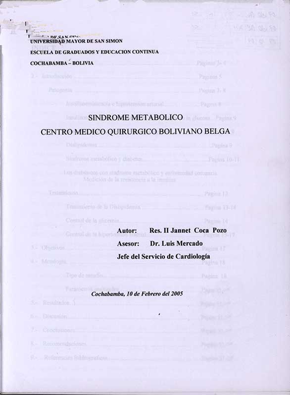 Sindrome Metabolico Centro Medico Quirurgico Boliviano Belga
