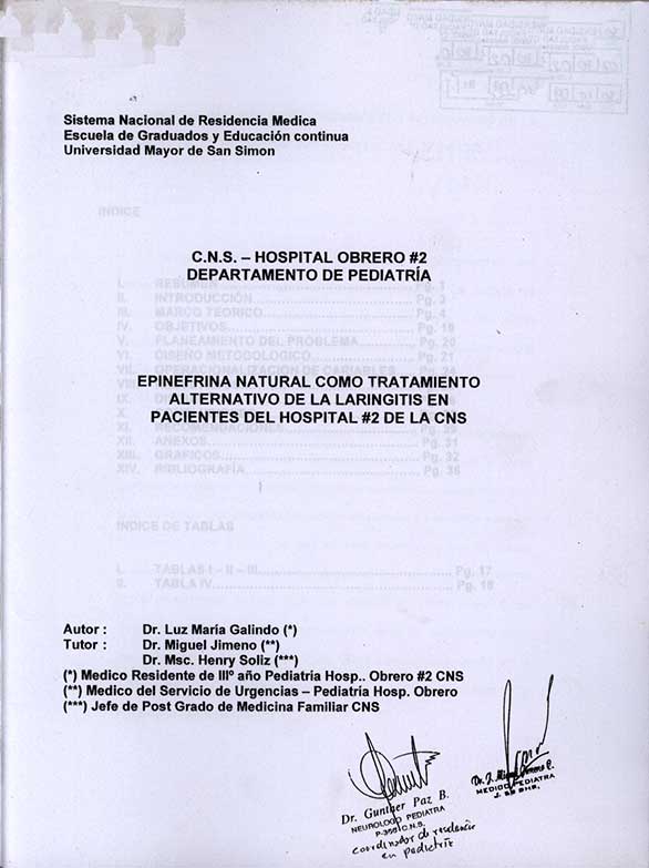 Epinefrina Natural  como  Tratamiento Alternativo de la Laringitis en Pacientes del del Hospital #2 de la CNS