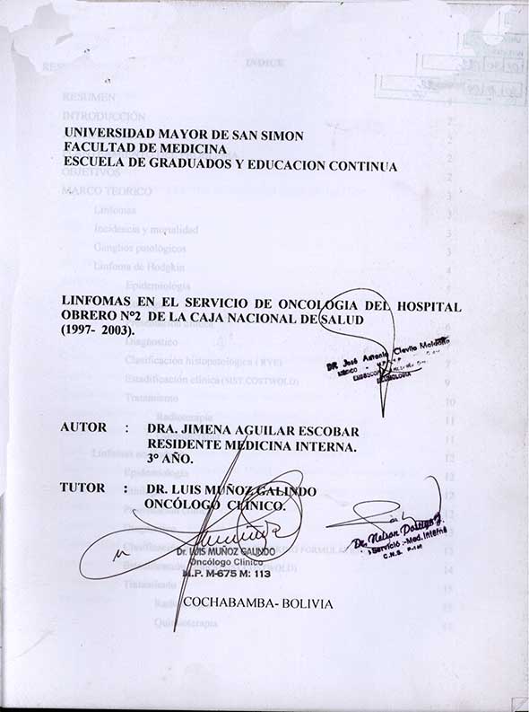 Linfomas en el Servicio de Oncologia del Hospital Obrero Nº2 de la Caja Nacional  de Salud