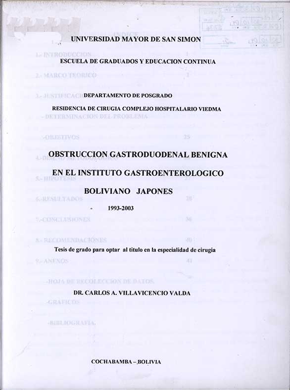 Obstrucción Gastroduodenal Benigna en el Instituto Gastroenterologico Boliviano Japones