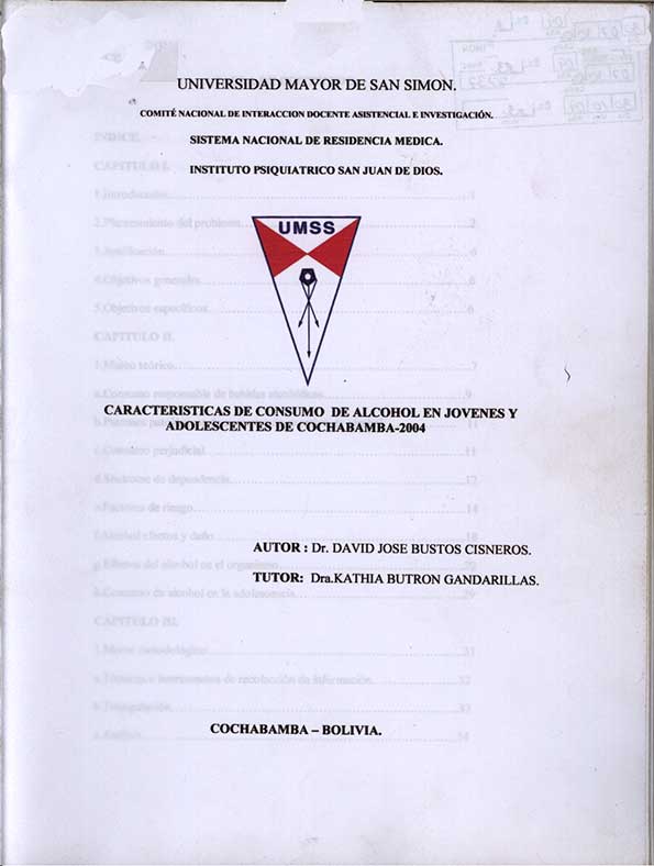 Caracteristicas de Consumo de Alcohol en Jovenes y Adolencentes de Cochabamba