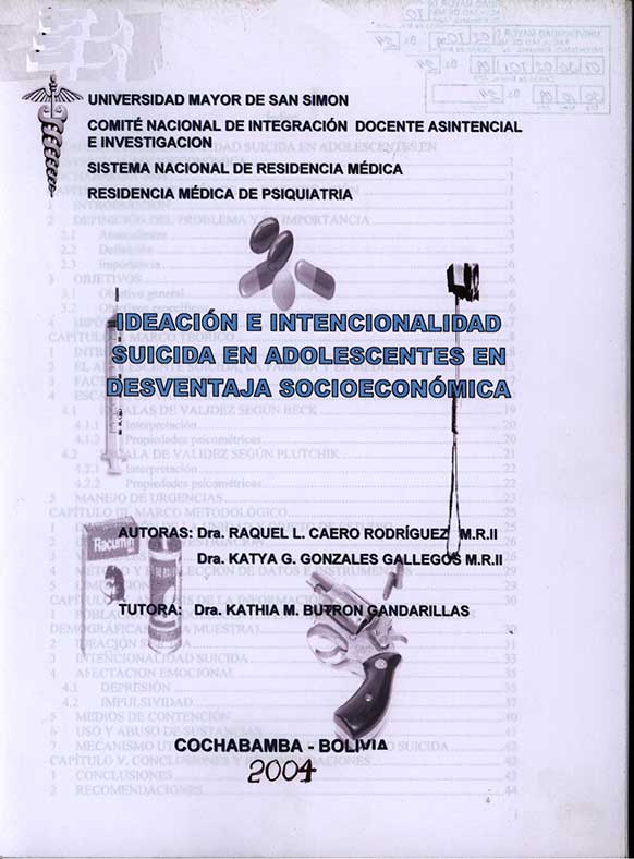 Ideación e Intencionalidad Suicida en Adolescentes en Desventajas Socioeconómica