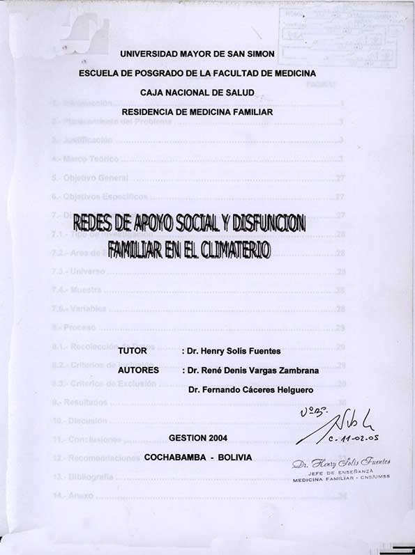 Redes  de Apoyo Social y Disfunción Familiar en el Climaterio