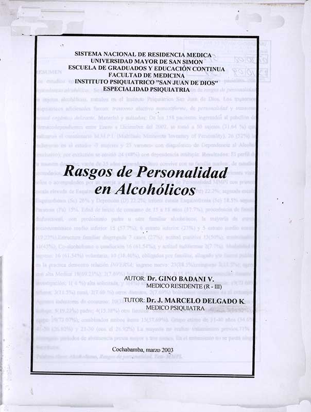 Rasgos de Personalidad en Alcoholicos