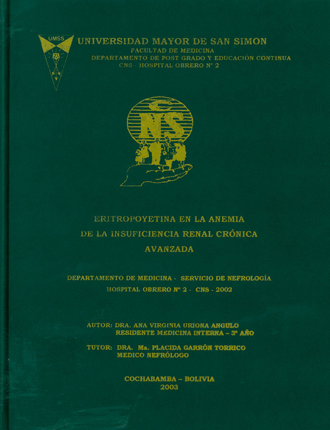 Eritropoyetina en la Anemia de la Insuficiencia Renal Crónica Avanzada