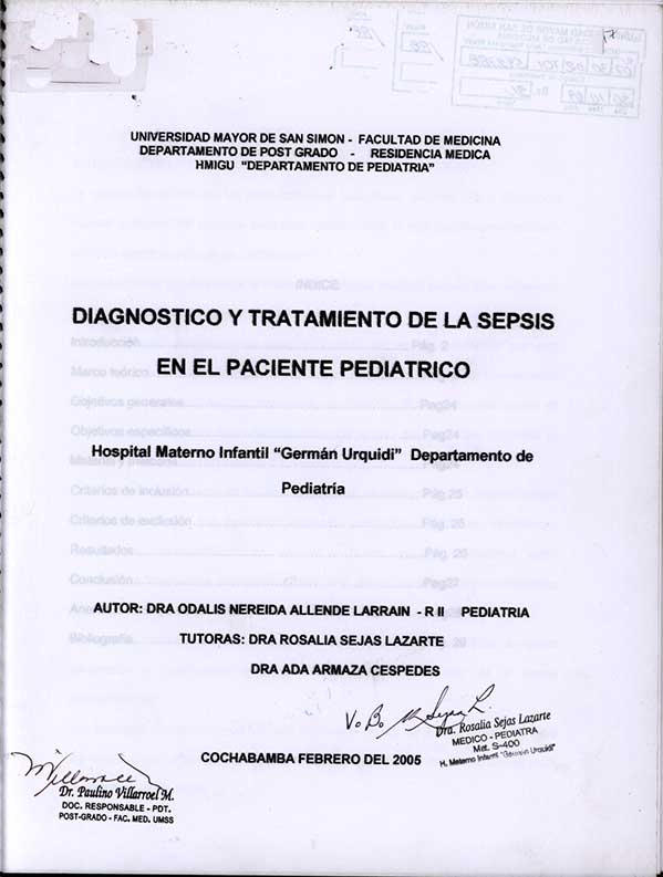 Diagnóstico y Tratamiento de la Sepsis en el Paciente Pediatrico