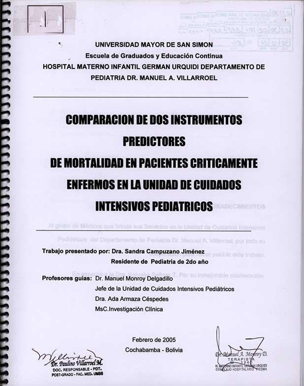 Comparación de dos Instrumentos Predictores de Mortalidad en Pacientes Criticamente Enfermos en la Unidad de Cuidades Intensiovos Pediatricos