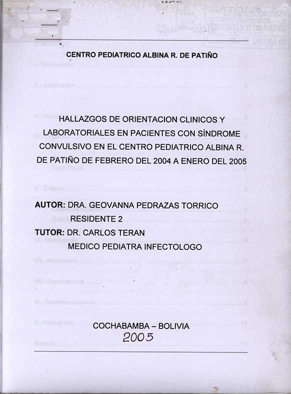 Hallazgos de Orientación Clínicos y Laboratoriales en Pacientes con Síndrome Consultivo en el Centro Pediátrico Albina R. de Patiño de Febrero del 2004 a Enero del 2005