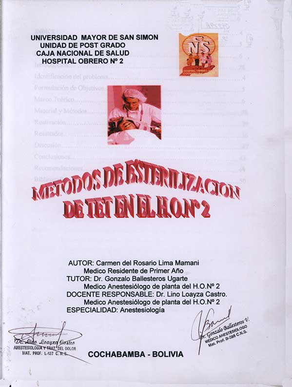 Metodos de Esterilización de Tet en el HO Nº 2