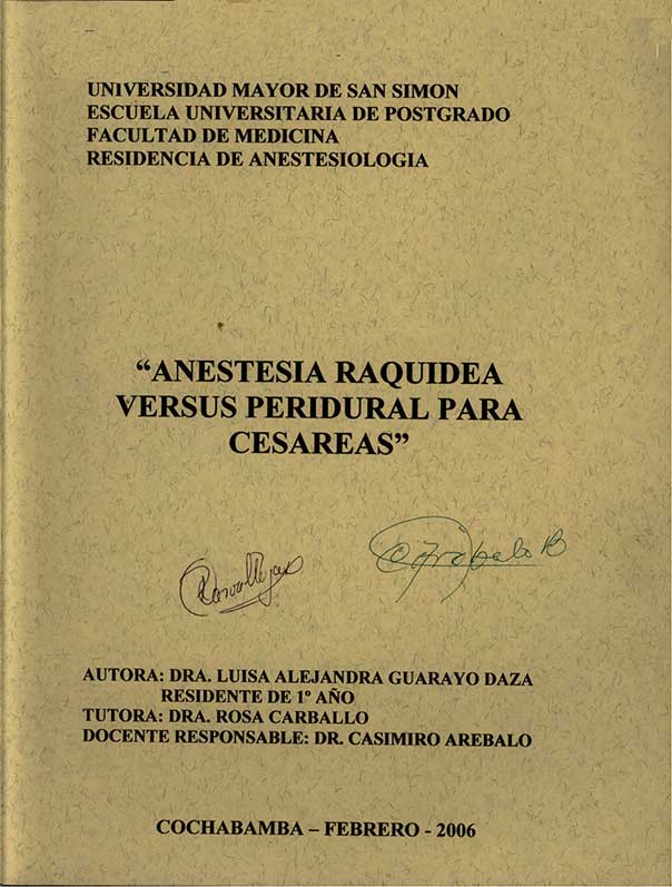 Anestesia Raquidea Versus Peridural para Cesareas