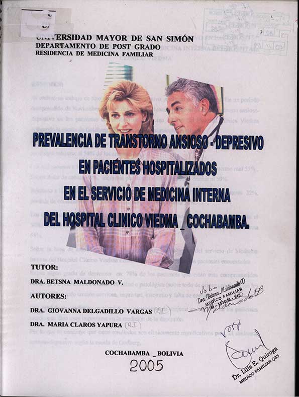 Prevalencia de Transtorno Ansioso - Depresivo en Pacientes Hospitalizados en el Servicio de Medicina Interna del Hospital Clinico Viedman Cochabamba