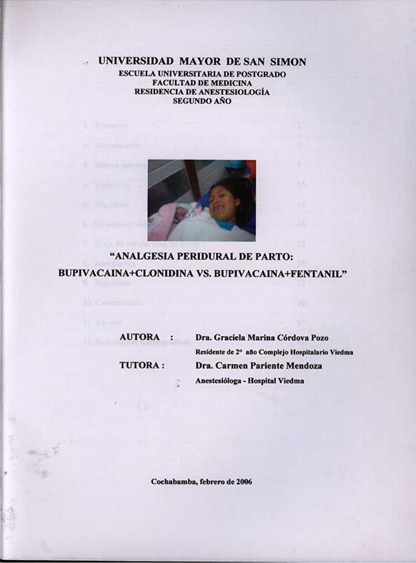 Analgesia Peridural de Parto: Bupivacaina+Clonidina vs Bupivacaina+Fentanil
