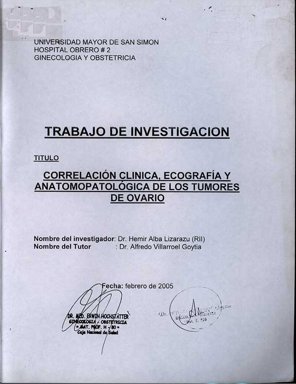 Correlación Clinica, Ecografia y Anatomopatológia de los Tumores de Ovario
