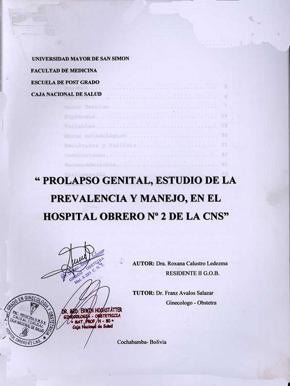 Prolapso Genital, Estudio de  la Prevalencia y Manejo, en el Hospital Obrero Nº 2 de la CNS