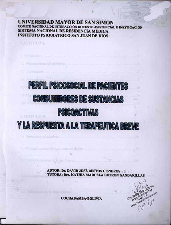 Perfil Psicosocial de Pacientes Consumidores de Sustancias Psicoactivas y la Respuesta a la Terapeutica breve