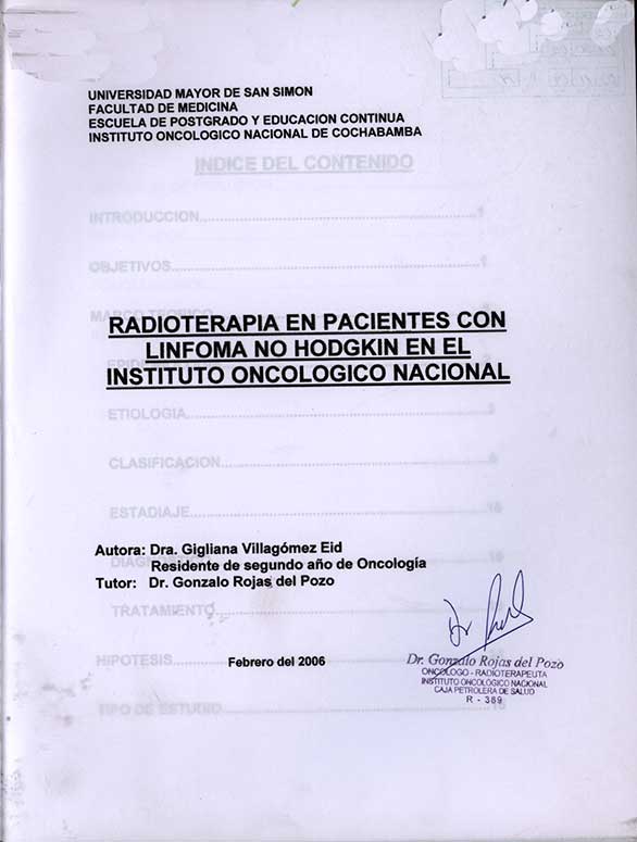 Radioterapia en Pacientes con Linfoma no Hodgkin en el Instituto Oncologico Nacional