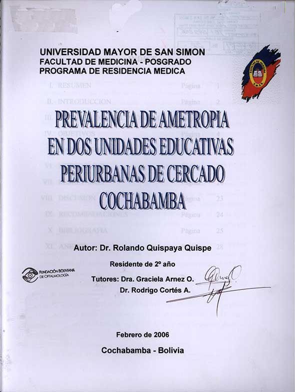 Prevalencia de Ametropia en dos Unidades Educativas Periurbanas de Cercado Cochabamba