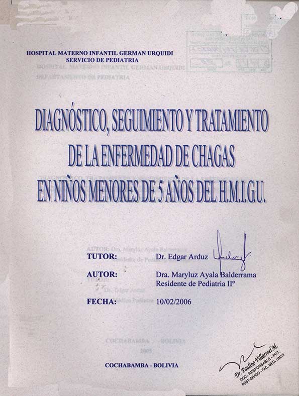 Diagnostico, seguimiento y tratamiento de la enfermedad de chagas en niños menores de 5 años de H. M. I. G. U