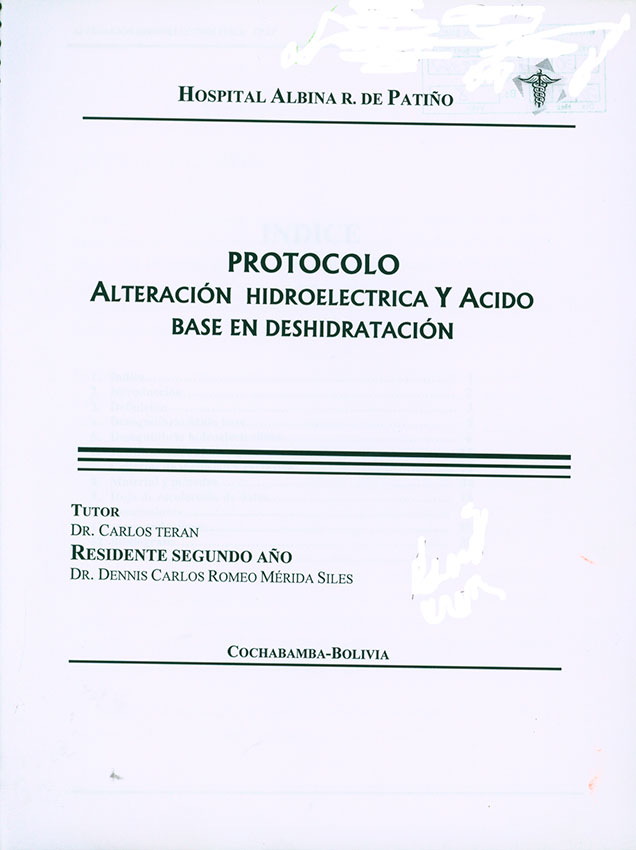 Protocolo, Alteración Hidroelectrica y acido base en Deshidratación