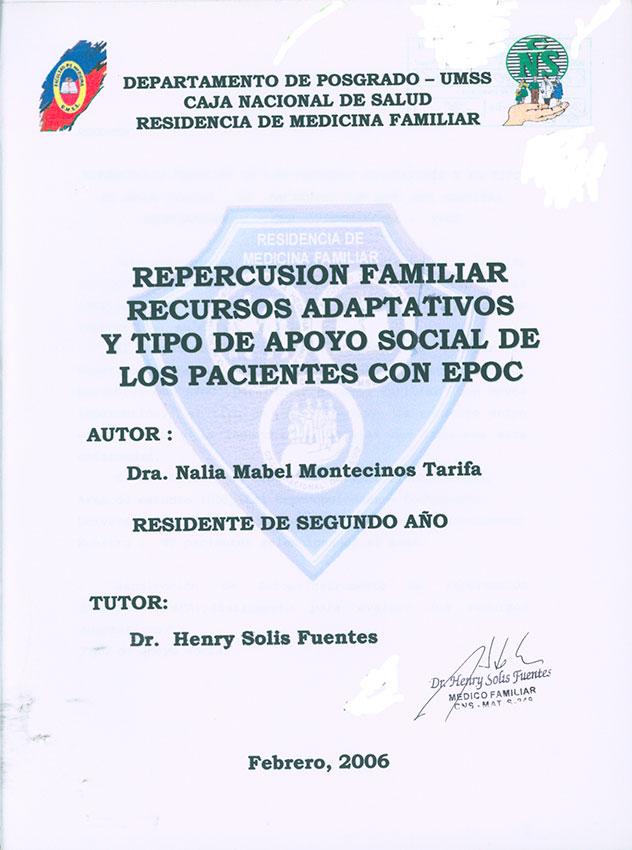 Repercusion Familiar recursos Adaptativos y tipo de apoyo social de los Pacientes con Epoc