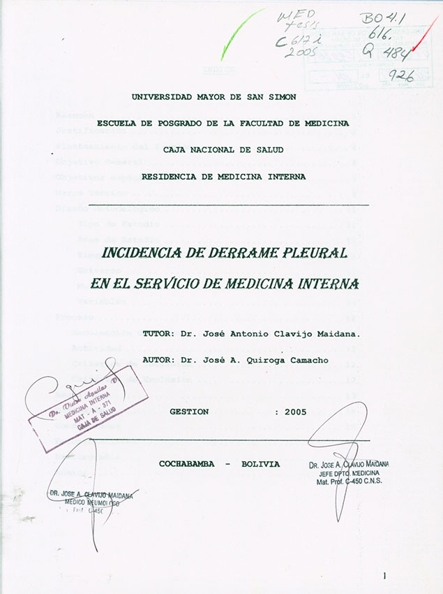 Incidencia de Derrame Pleural en el Servicio de Medicina Interna