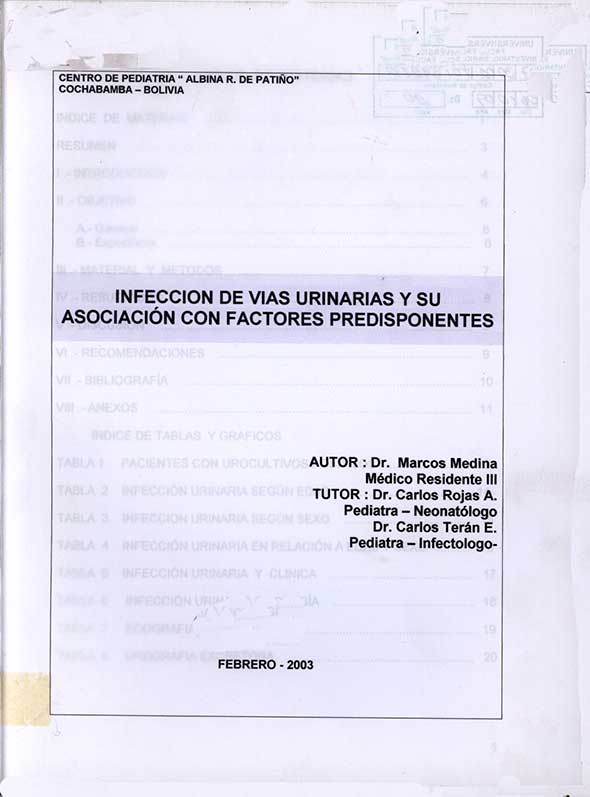 Infeccioón de vias urinarias y su asociación con factores predisponentes
