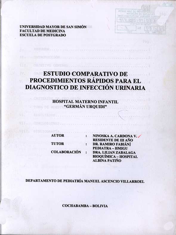 Estudio Comparativo de procedimientos rápidos para el Diagnostico de Infección Urinaria