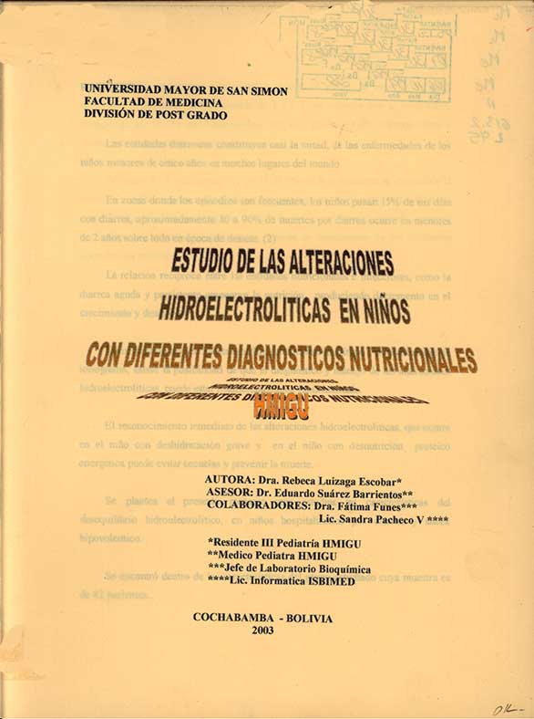 Estudio de las alteraciones Hidroelectricas en niños con diferentes diagnosticos Nutricionales HMIGU