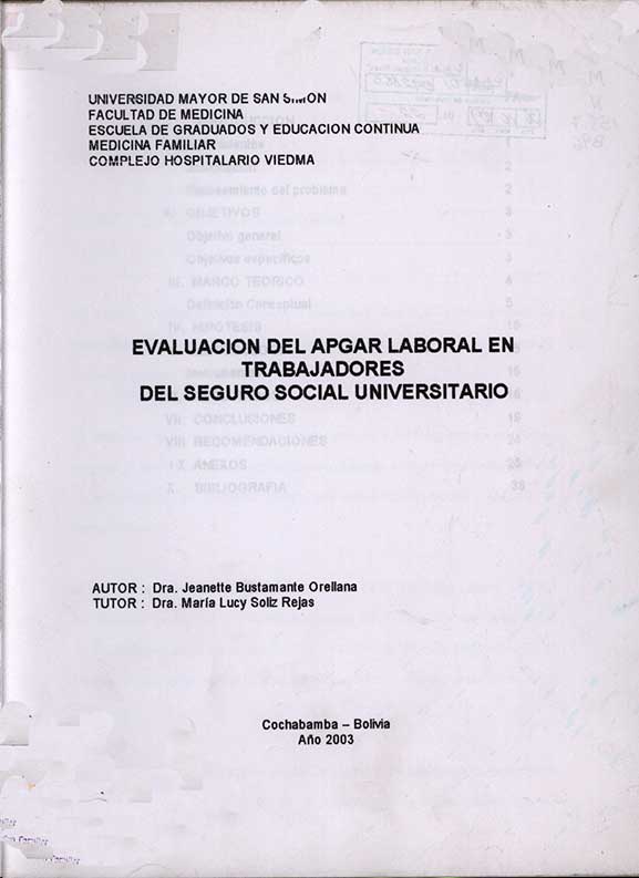 Evaluación del Apgar laboral en Trabajadores del seguro social Universitario